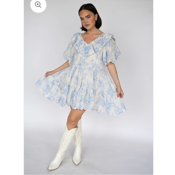 Floral Blue and White Dress - Picture 2 of 6